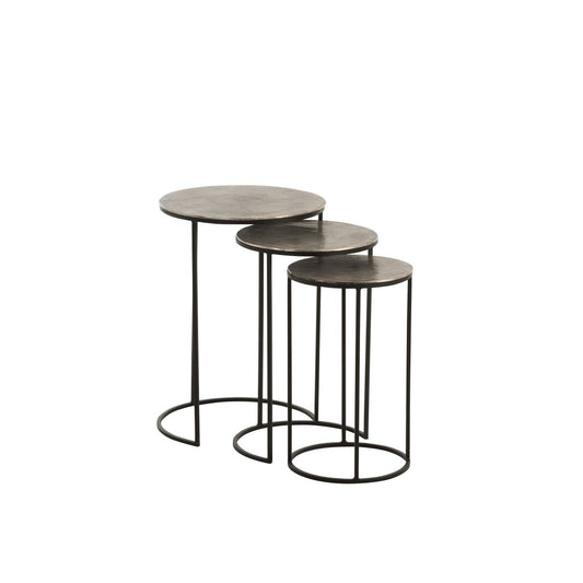 J-Line bijzettafel Rond - aluminium - zwart/grijs - set van 3