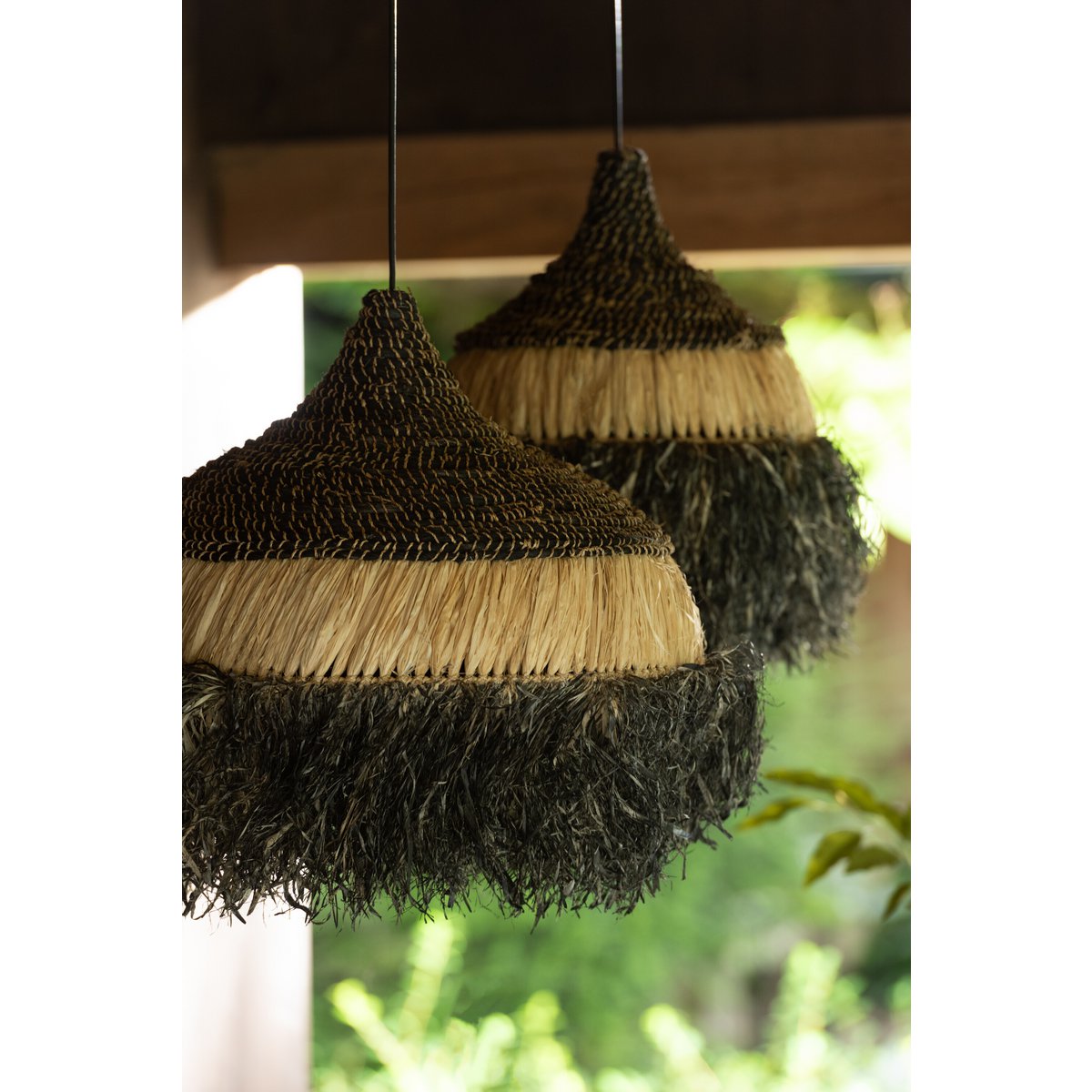 J-Line hanglamp Rond - jute - zwart/naturel - small