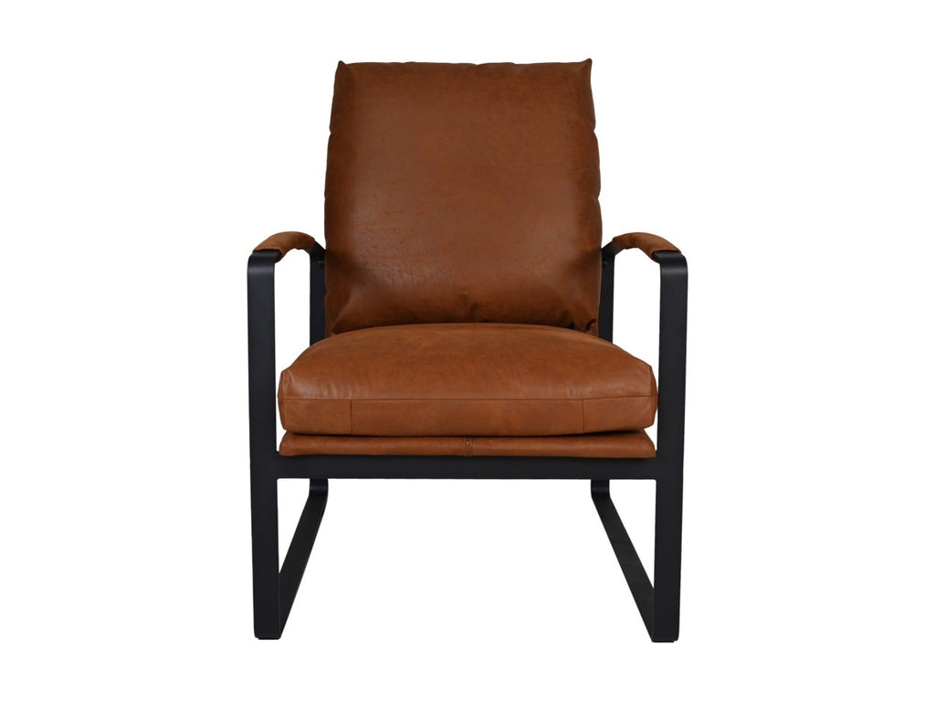 HSM Collection-Fauteuil Miami-95x65x95-Cognac/Zwart-Leder/Metaal