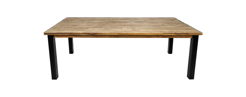 Eettafel Atlanta - 180x90x78 - Naturel/zwart - Rustiek oud teak/metaal