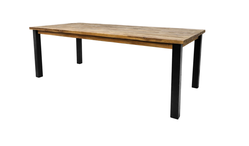 Eettafel Atlanta - 180x90x78 - Naturel/zwart - Rustiek oud teak/metaal