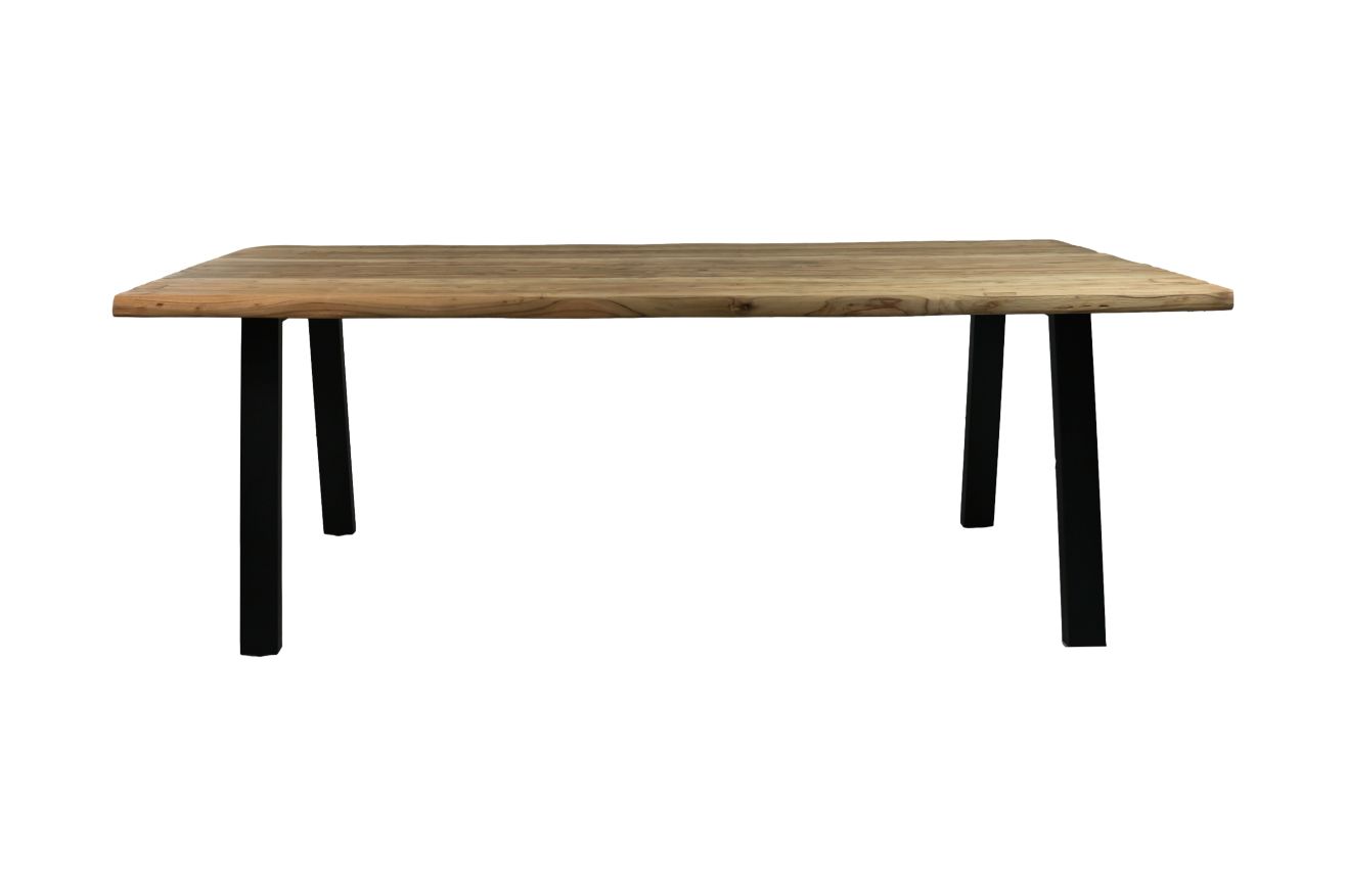 Eettafel semi oud teakhout - 200x100x76 - Naturel/zwart - Teak/metaal