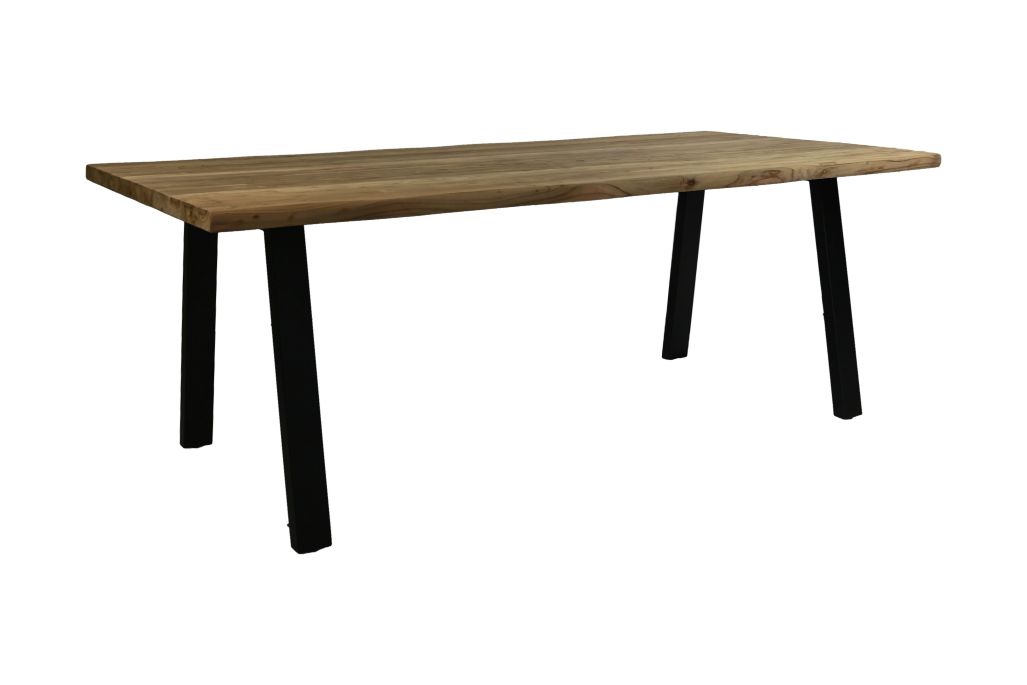 Eettafel semi oud teakhout - 200x100x76 - Naturel/zwart - Teak/metaal