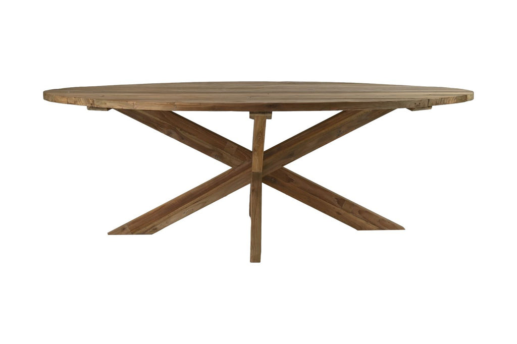 Eettafel tuin ovaal met kruispoot - 240x110x76 - Naturel - Oud teakhout