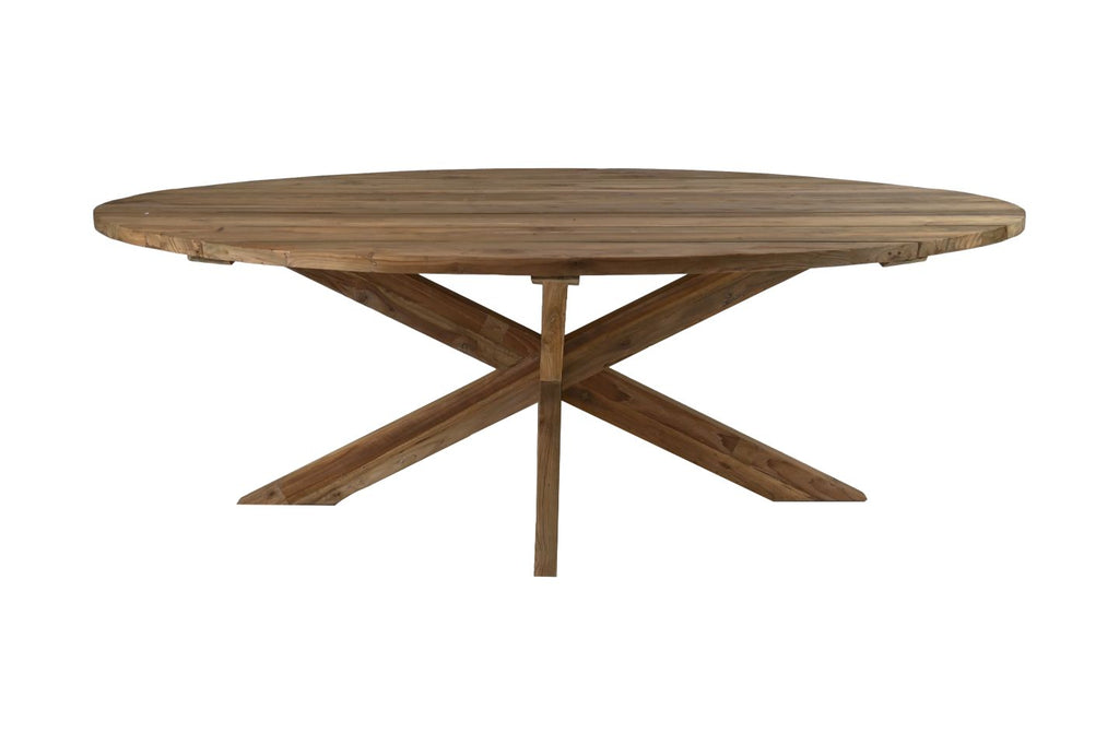 Eettafel tuin ovaal met kruispoot - 240x110x76 - Naturel - Oud teakhout