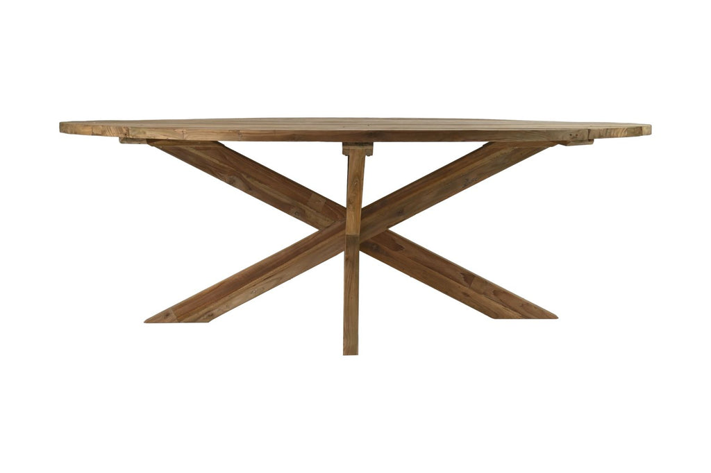 Eettafel tuin ovaal met kruispoot - 240x110x76 - Naturel - Oud teakhout