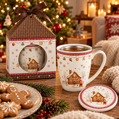 Duo Christmas Gingerbread House theemok 350 ml met filter en deksel in geschenkdoos