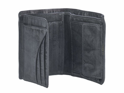 Greenburry Herenportefeuille leder 9x12cm vintage washed antraciet donkergrijs - Julien Deluxe