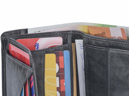 Greenburry Herenportefeuille leder 9x12cm vintage washed antraciet donkergrijs - Julien Deluxe