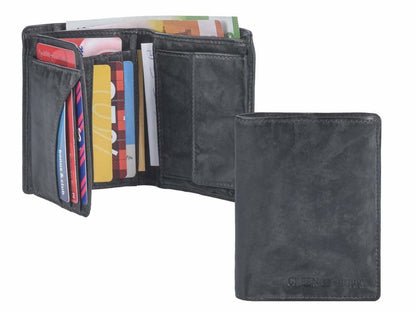 Greenburry Herenportefeuille leder 9x12cm vintage washed antraciet donkergrijs - Julien Deluxe