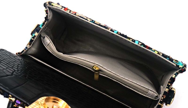 Handtas zwart veelkleurig stof en kunstleer 21x16x8cm - Julien Deluxe