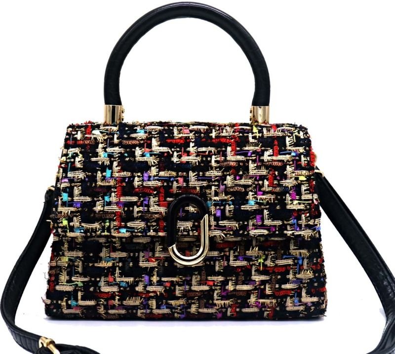 Handtas zwart veelkleurig stof en kunstleer 21x16x8cm - Julien Deluxe