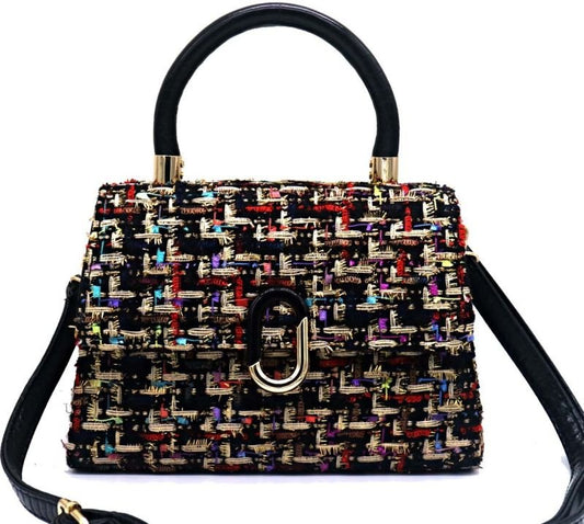 Handtas zwart veelkleurig stof en kunstleer 21x16x8cm - Julien Deluxe