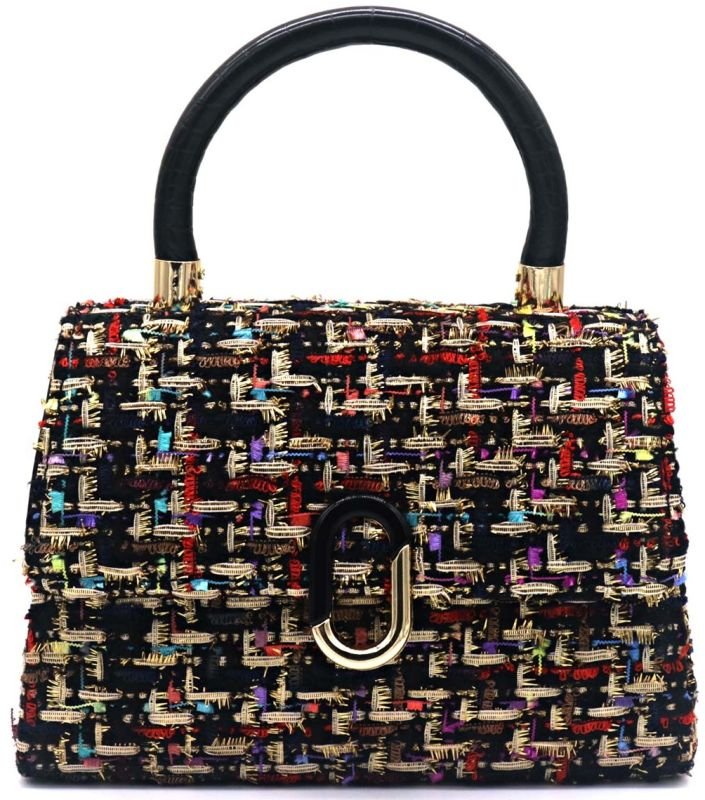 Handtas zwart veelkleurig stof en kunstleer 21x16x8cm - Julien Deluxe
