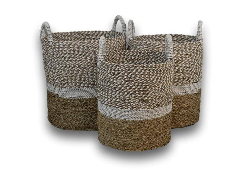 HSM Collection-Mandenset Malibu S/3-ø42x45 / ø38x42 / ø34x39-Naturel/Wit-Waterhyacint