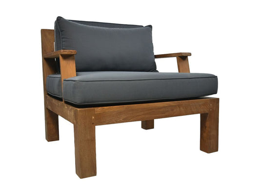HSM Collection-Tuin Loungestoel Sofa Met Arm-80x79x83-Naturel/Grijs-Teak/Stof
