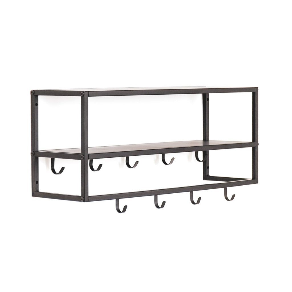 HV Metalen Kapstok met planken - Zwart - 73x21x29,5cm