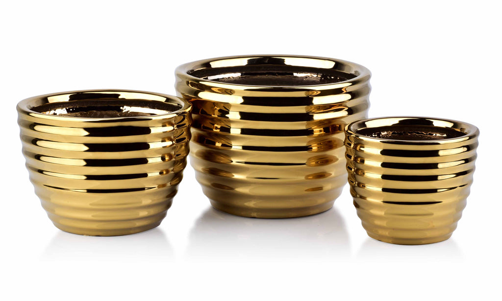 NEVA GOLD Set van 3 bloempotten 28,5x28,5x20/21,5x21,5x16,5/17x17x14,5cm