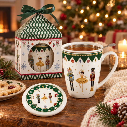 Duo Christmas Nutcracker theemok 350 ml met filter en deksel in geschenkdoos