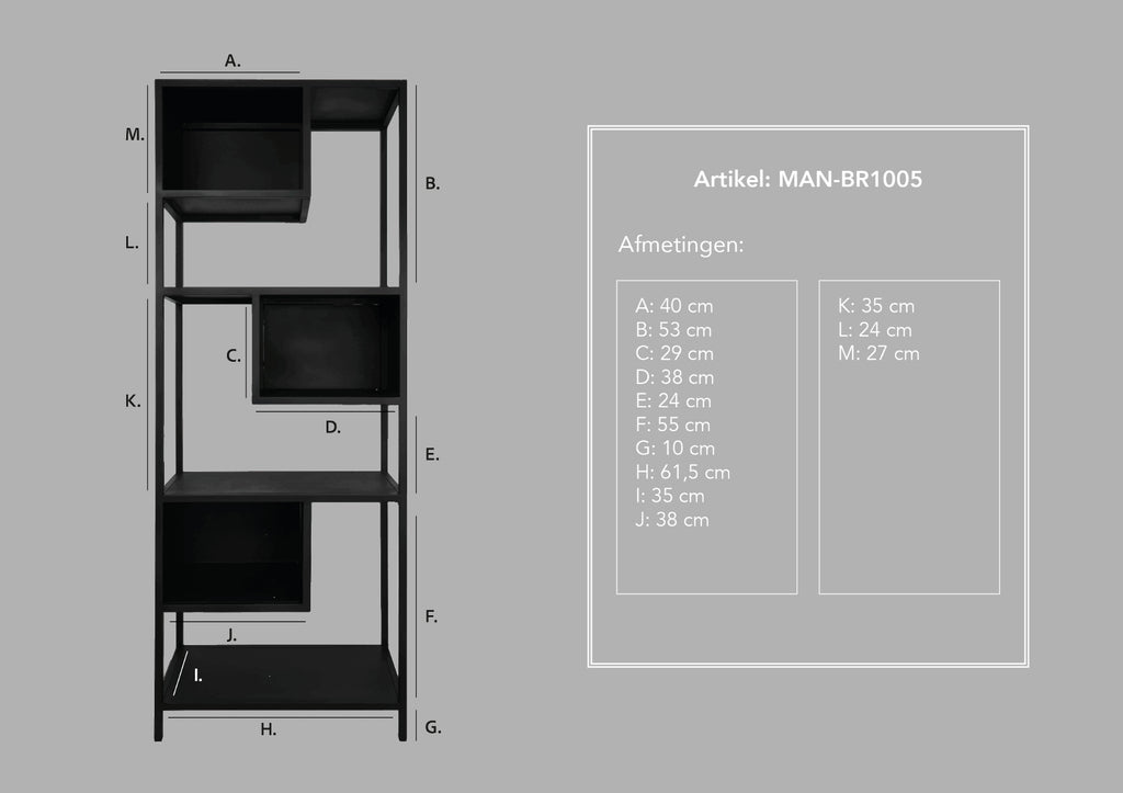 Open vakkenkast Manhattan - 65x35x175 - Zwart - Ijzer