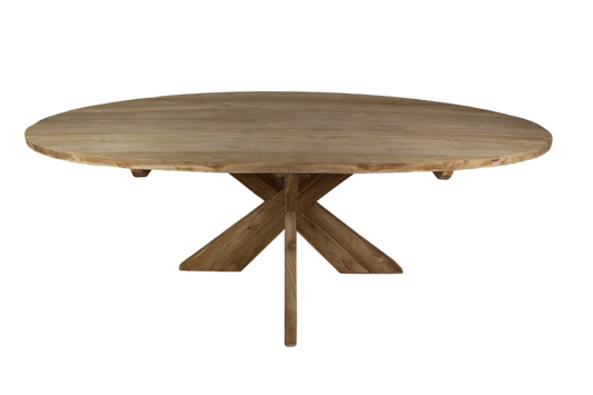 Ovale eettafel met kruispoot - 180x100 cm - blank - teak