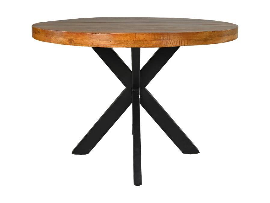 HSM Collection-Ronde Eettafel Melbourne-100x100x76-Bruin/Zwart-Mango/Metaal