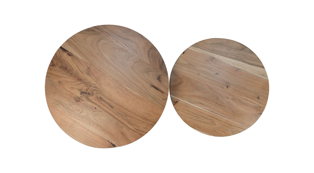 HSM Collection-Ronde Bijzettafel Zürich S/2-ø60*45/ø50*40-Naturel/Zwart-Acacia/Metaal