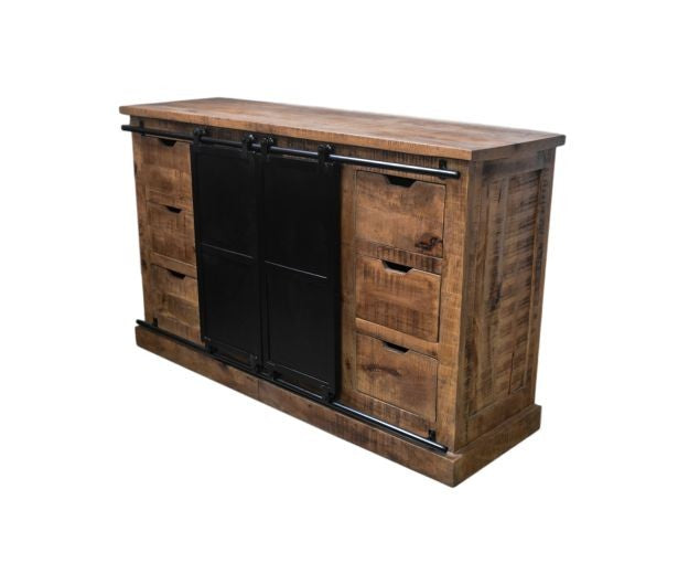 HSM Collection-Dressoir Melbourne 2 Deur 6 La-140x43x85-Naturel/Zwart-Mango/Metaal