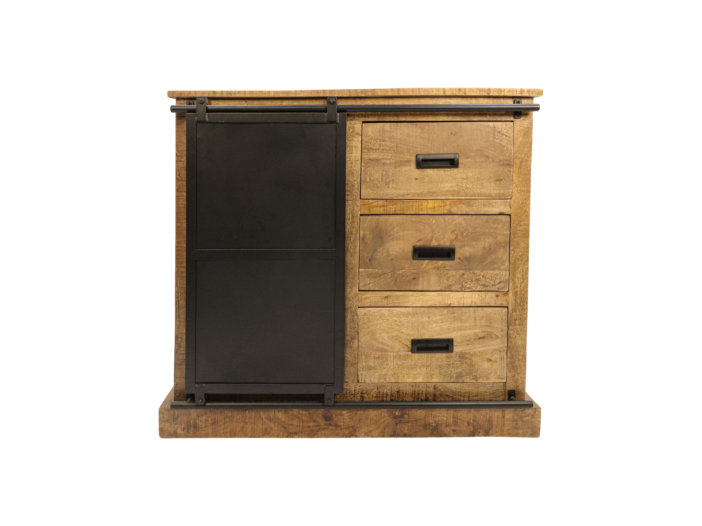 HSM Collection-Dressoir Melbourne 1 Deur 3 La-95x45x90-Naturel/Zwart-Mango/Metaal