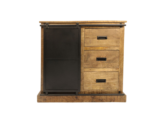 HSM Collection-Dressoir Melbourne 1 Deur 3 La-95x45x90-Naturel/Zwart-Mango/Metaal