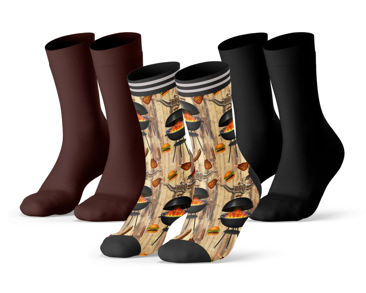 Sock My Feet Herensokken 3 - pack Sock My Barbecue - 1 print + 2 effen - Julien Deluxe