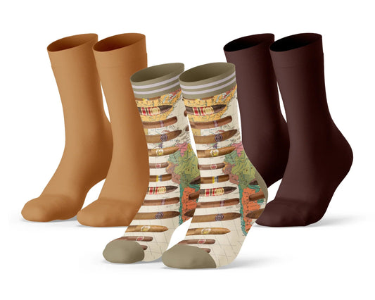Sock My Feet Herensokken 3 - pack Sock My Cigar - 1 print + 2 effen - Julien Deluxe