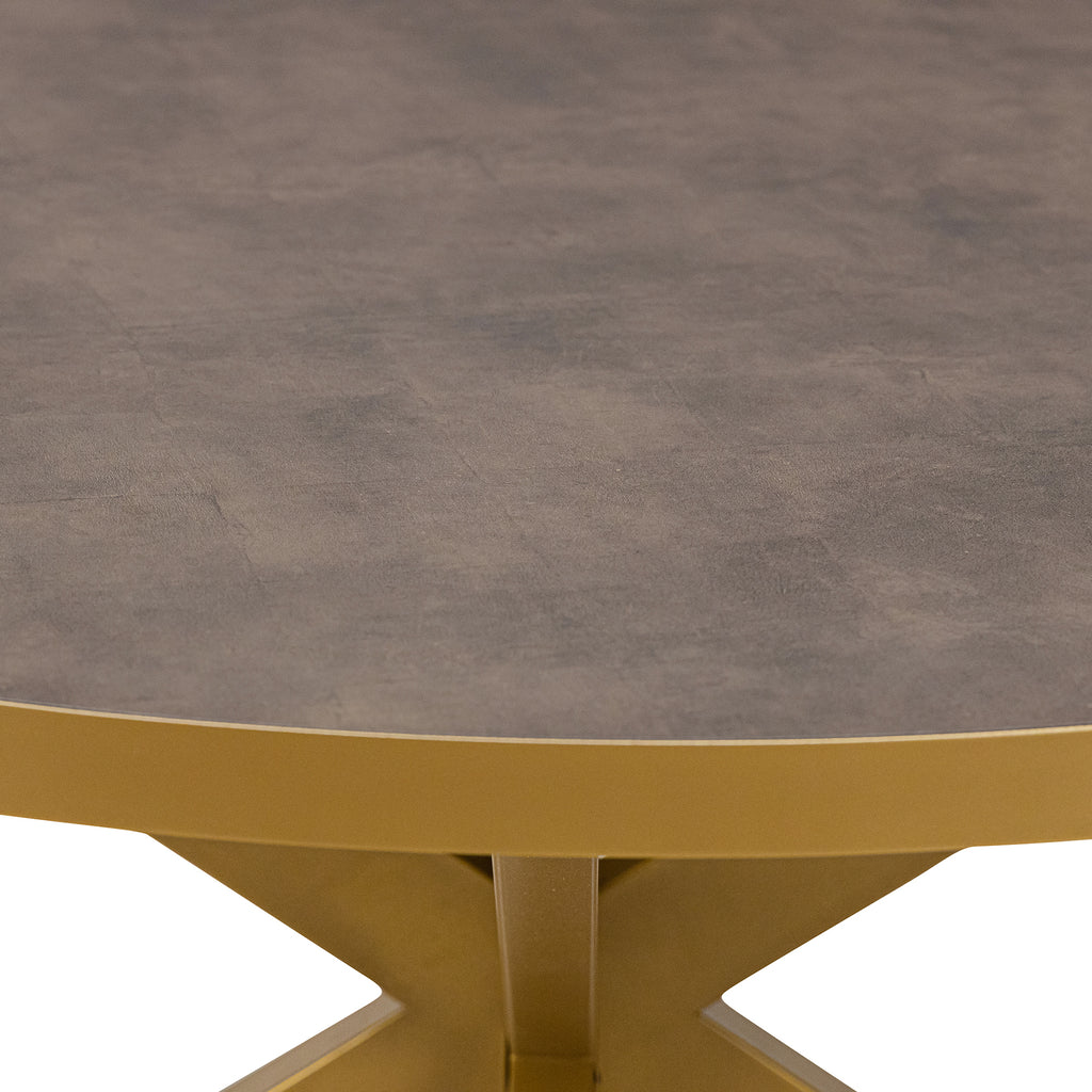 Stalux Ronde eettafel 'Daan' 120cm, kleur goud / lederlook bruin