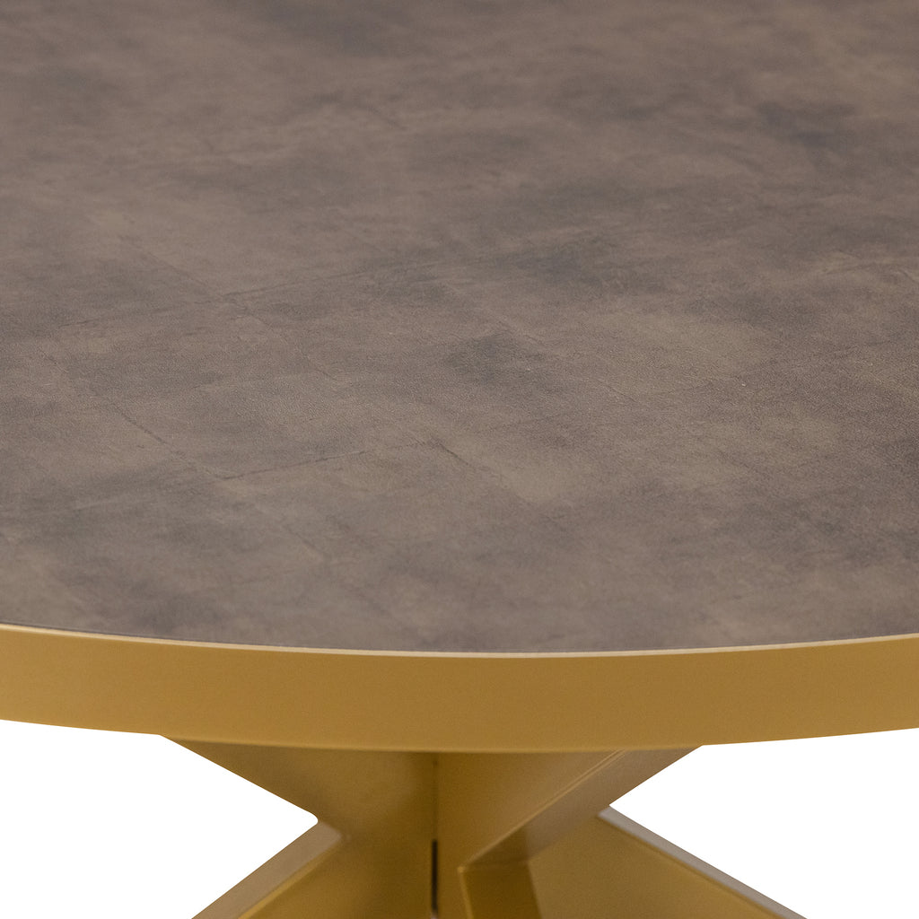 Stalux Ronde eettafel 'Daan' 120cm, kleur goud / lederlook bruin