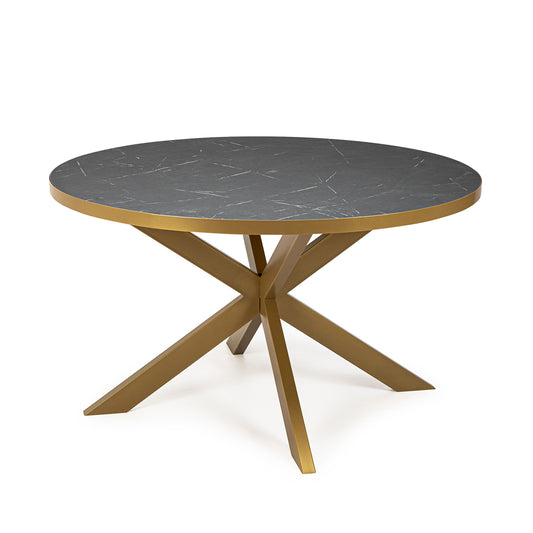 Stalux Ronde eettafel 'Daan' 148cm, kleur goud / zwart marmer