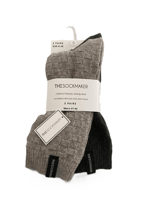 The Sockmaker Herensokken Wol Effen 2 paar Blokjes patroon Camel - Forest Groen - Julien Deluxe