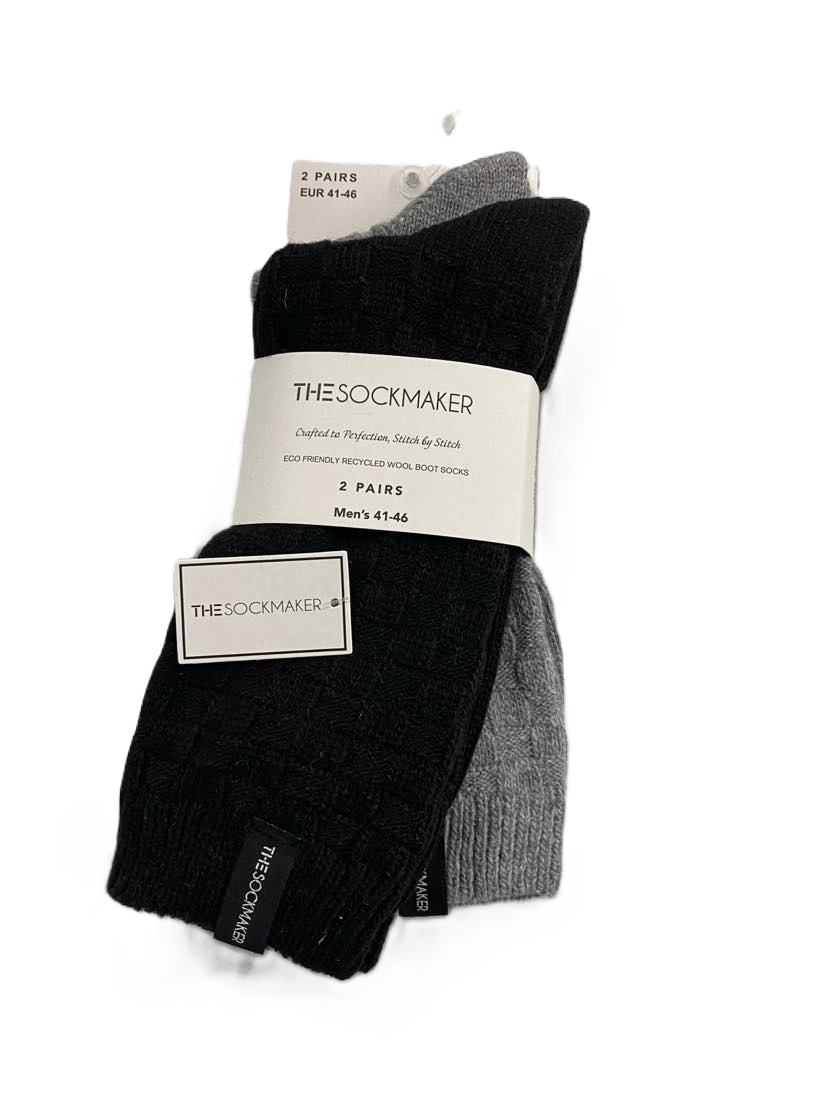 The Sockmaker Herensokken Wol Effen 2 paar Blokjes patroon Zwart - Grijs - Julien Deluxe