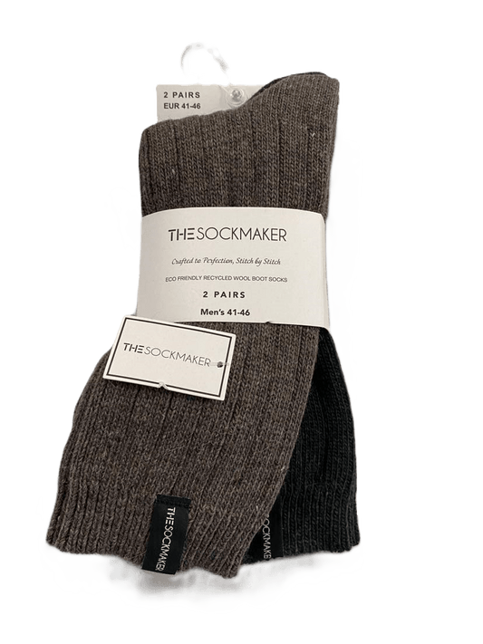 The Sockmaker Herensokken Wol Effen 2 paar Gestreept patroon Donkerbruin - Donkergroen - Julien Deluxe