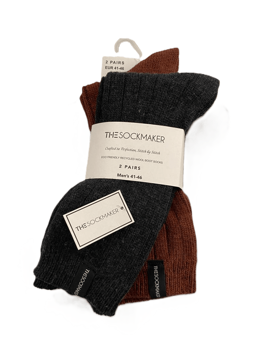The Sockmaker Herensokken Wol Effen 2 paar Gestreept patroon Donkergrijs - Roestbruin - Julien Deluxe