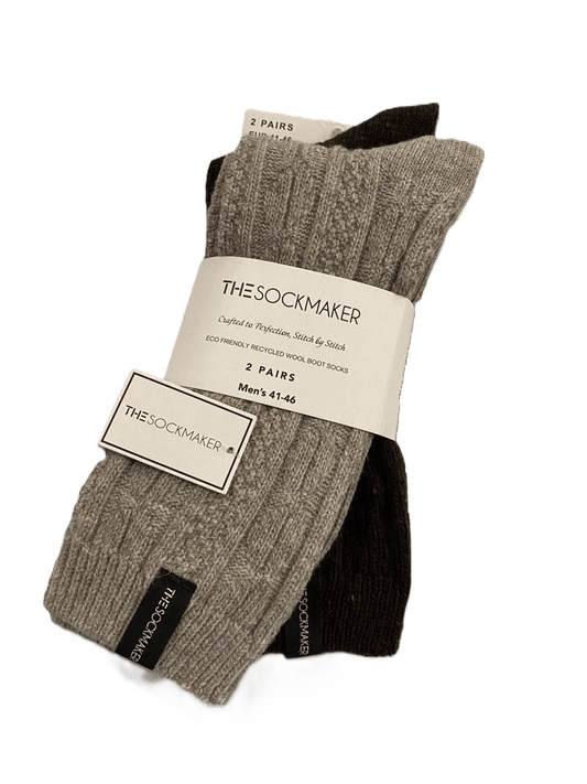 The Sockmaker Herensokken Wol Effen 2 paar Kabelpatroon Beige - Donkerbruin - Julien Deluxe