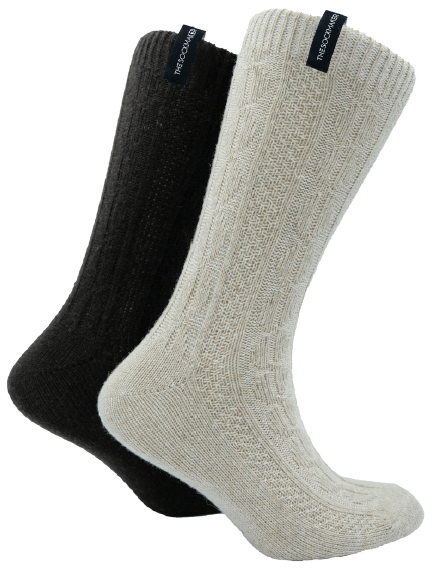 The Sockmaker Herensokken Wol Effen 2 paar Kabelpatroon Beige - Donkerbruin - Julien Deluxe