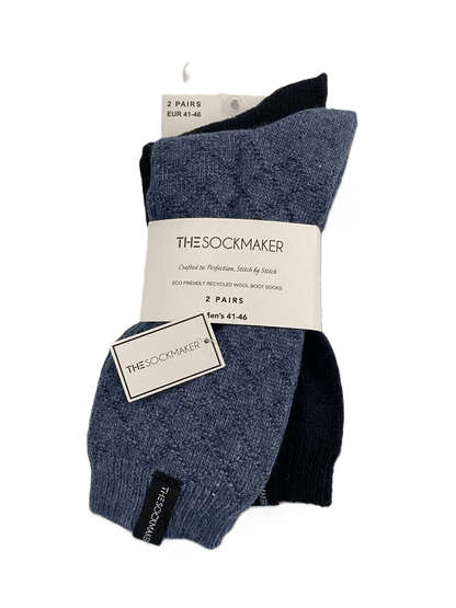 The Sockmaker Herensokken Wol Effen 2 paar Ruitenpatroon Petroleumblauw - Donkerblauw - Julien Deluxe