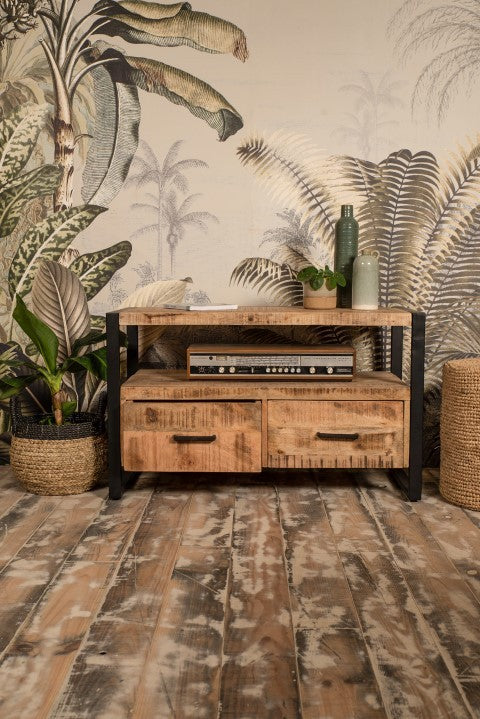 HSM Collection-Tv Meubel Havana 2 La-100x45x60-Naturel/Zwart-Mango/Metaal