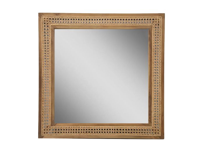 Vierkante spiegel - 80x3x80- Naturel - Teak/rotan