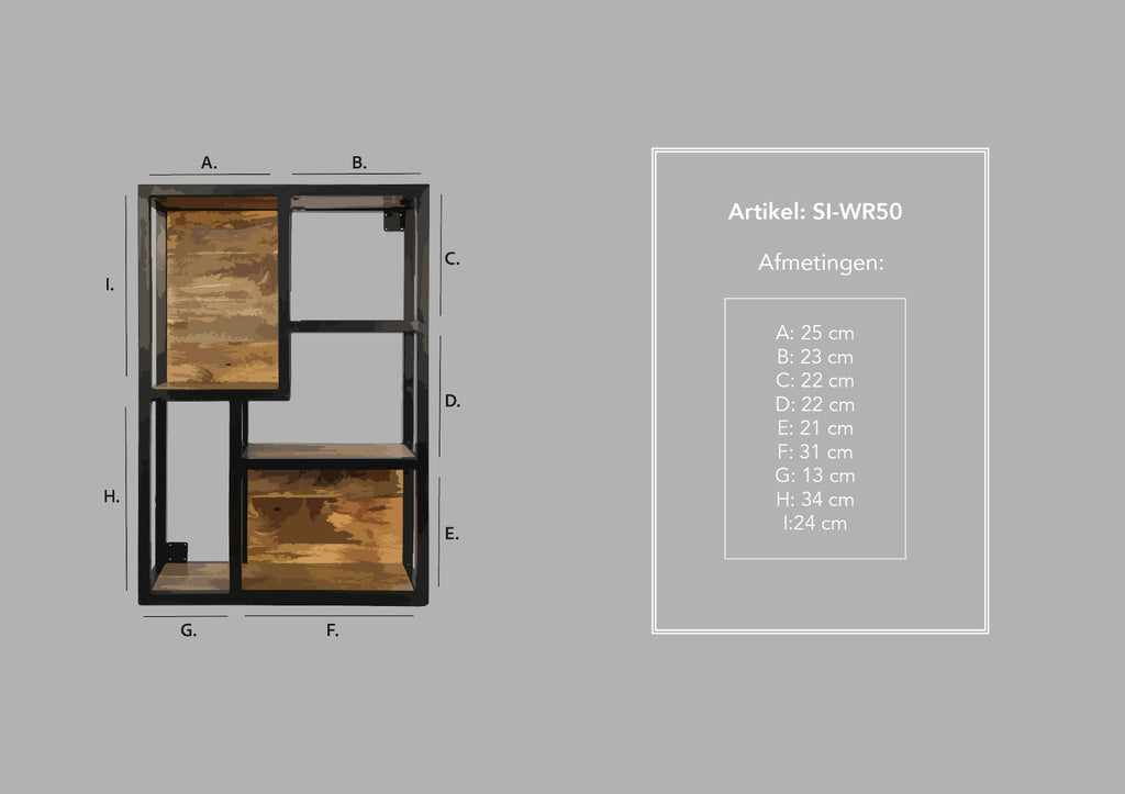 Wandrek Levels - 50x20x75 -  mangohout/ijzer