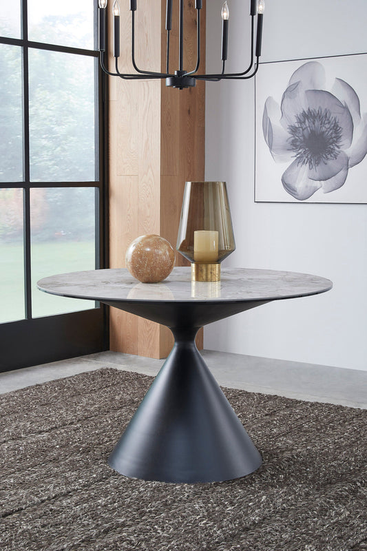 Winston Stone Top Metal Base Ronde Eettafel in Grigio