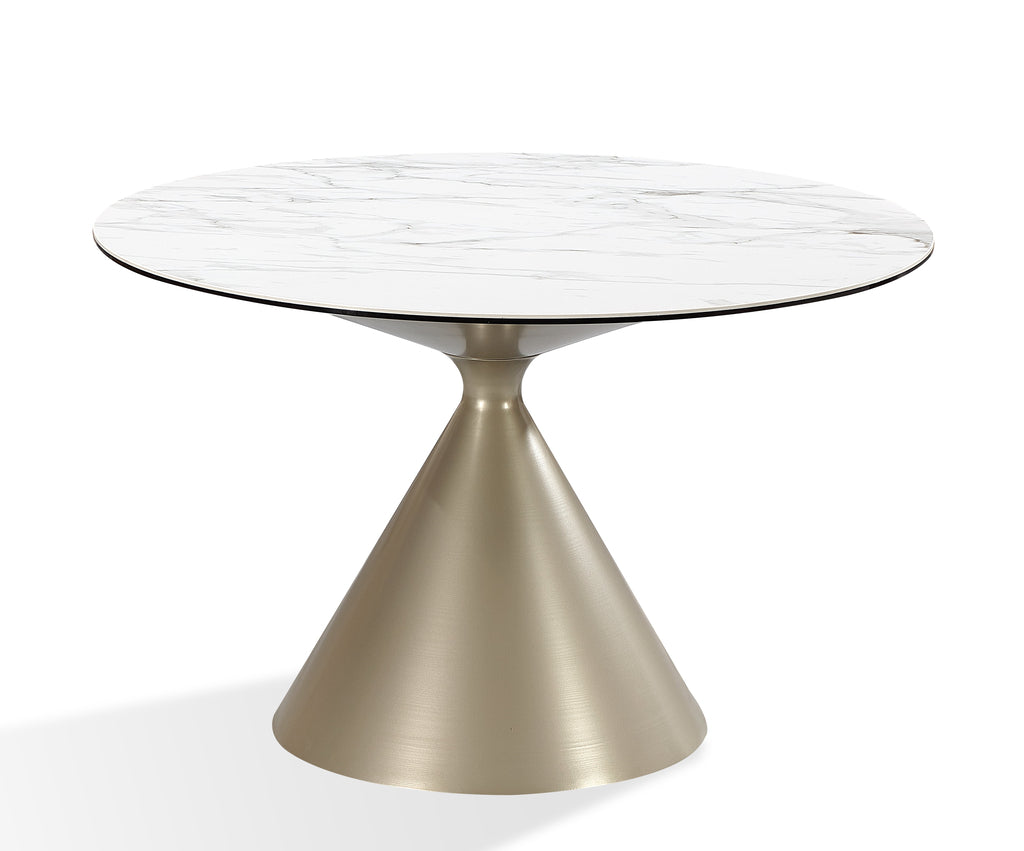 Winston Stone Top Metal Base Ronde Eettafel in Haver Melk en Champagne