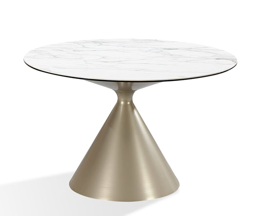 Winston Stone Top Metal Base Ronde Eettafel in Haver Melk en Champagne