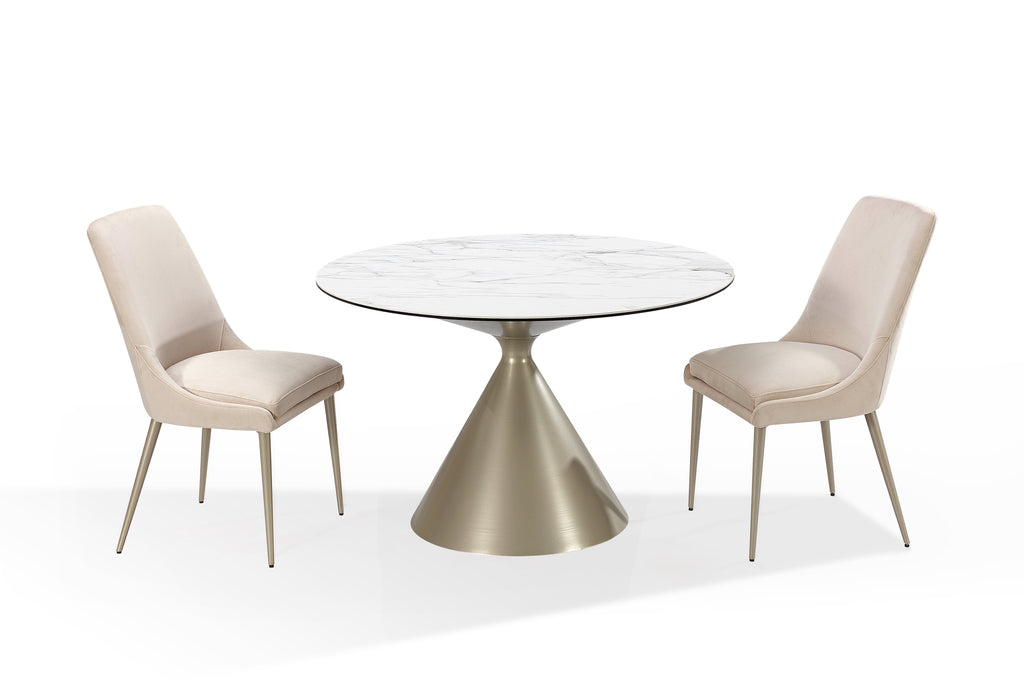 Winston Stone Top Metal Base Ronde Eettafel in Haver Melk en Champagne