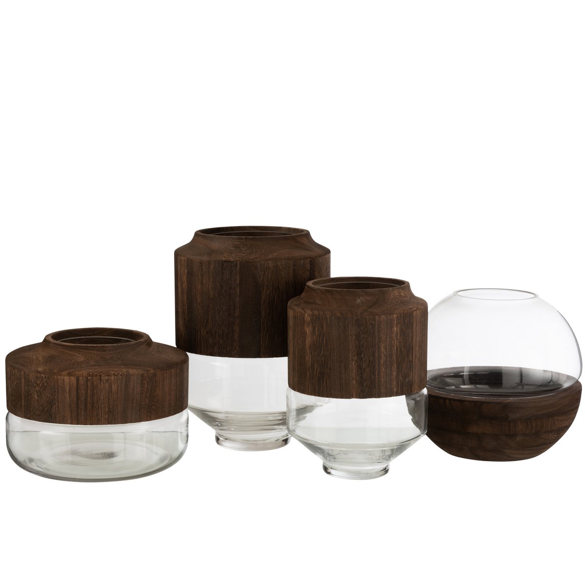 J-Line Vaas Rond Hoog Hout/Glas Donkerbruin Large - 31 cm hoog